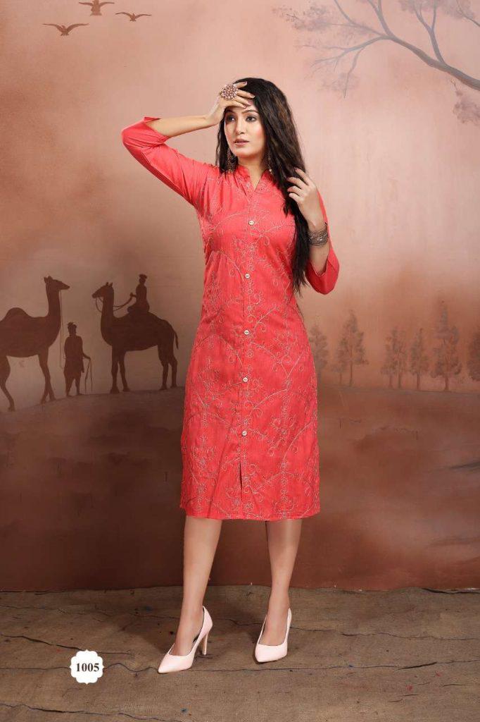 Canvas Casual Daily Wear Rayon embroidery Latest Kurti Collection